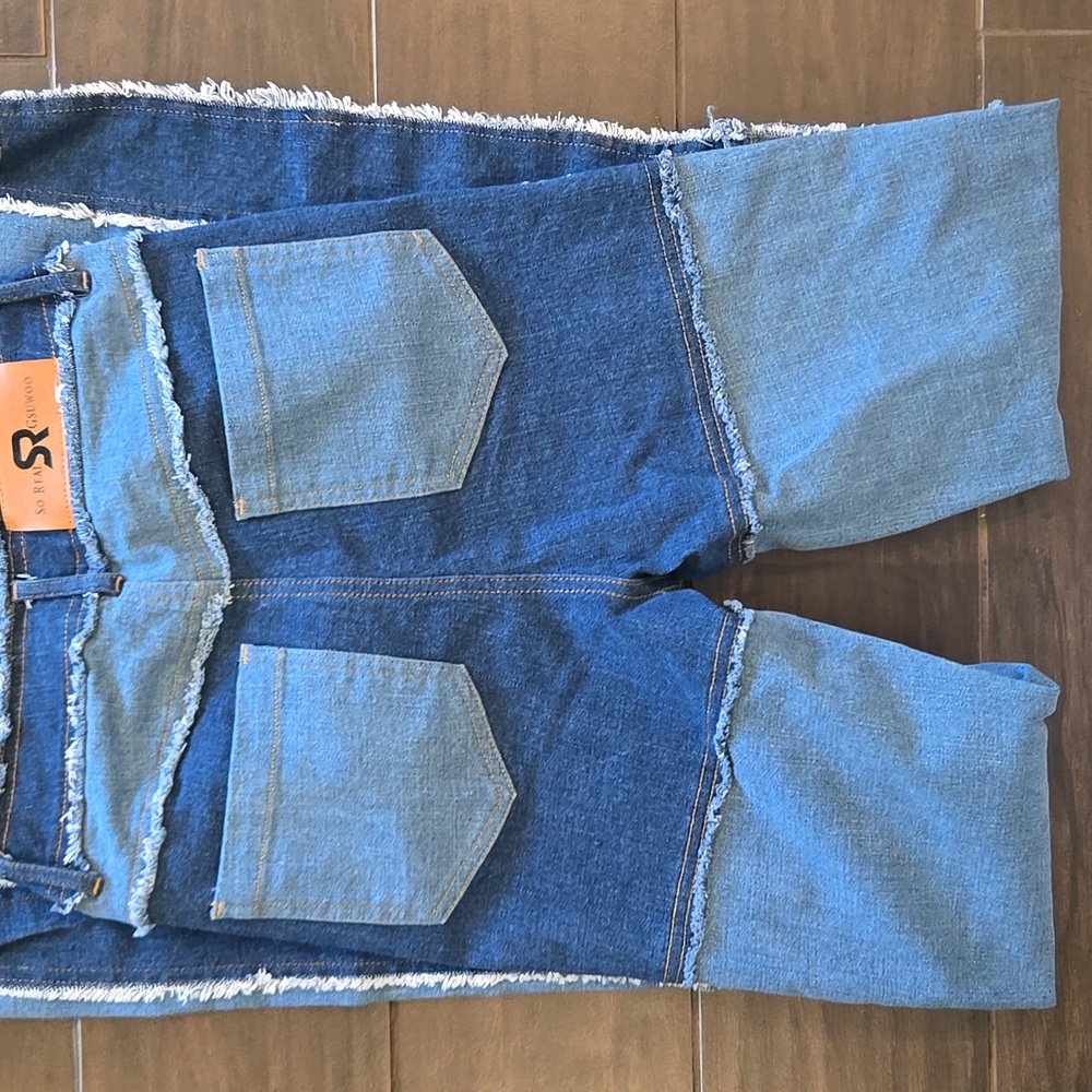 So Real GSUWOO Patchwork Jeans Sz XS NWOT